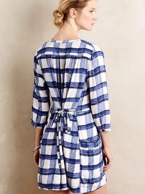 Maeve Blue and White Plaid Drawstring dress thumbnail 2
