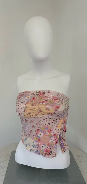 Shein Floral Patchwork Strapless Tube Top in Pastel Pink thumbnail 1
