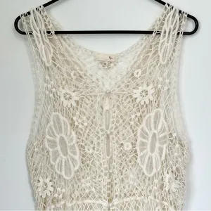 Ryu Cream Crochet Duster High Low Vest Cardigan - Size: M/L thumbnail 4