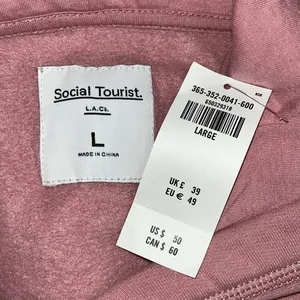 Abercrombie Social Tourist NWT Size L Pink Fleece Lined Crop Hoodie Sweatshirt thumbnail 5