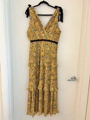 Lulus Such Sophistication Yellow Floral Print Pleated Summer Maxi Dress Size L thumbnail 9
