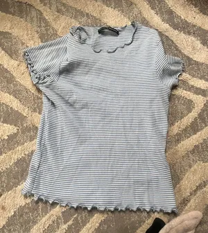 Brandy Melville blue and white striped ruffle edge tee thumbnail 1