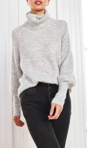 Quince Merino Wool‎ Alpaca Sweater Women's S Quiet Luxury Funnel Neck Gray Small thumbnail 1