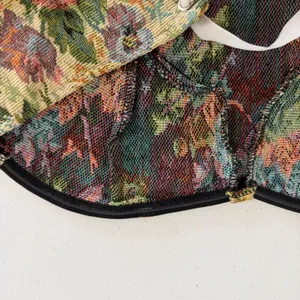 Floral Tapestry Corset Crop Top Lace Up Back Strapless‎ Woven Bodice Small Boho thumbnail 8