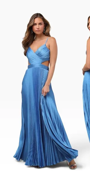 Lulus Got the Glam Blue Pleated Cutout Maxi Dress size Small NWT thumbnail 1