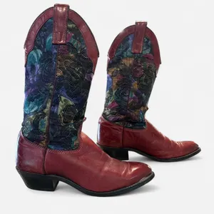 Vintage 90s Capezio Red Leather & Tapestry Western Boots Rare Pair thumbnail 5