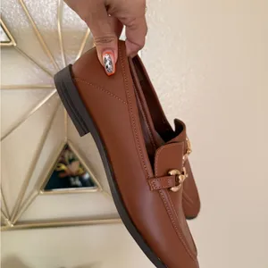 LOFT Horsebit Loafers Cognac Brown Gold Bit Size 6 Vegan Leather Classic Preppy thumbnail 5