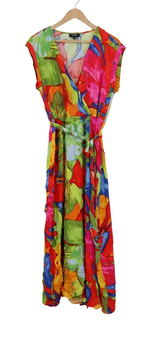 MSK Womens Floral Maxi Dress Medium Multicolor Rayon V-Neck Sleeveless Tie Waist thumbnail 1