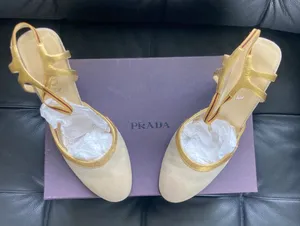 Prada Gold and Cream Slingback Heels thumbnail 1