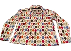 Lands' End Womens Multicolor Argyle Fleece‎ Quarter Zip Pullover Size Small thumbnail 1