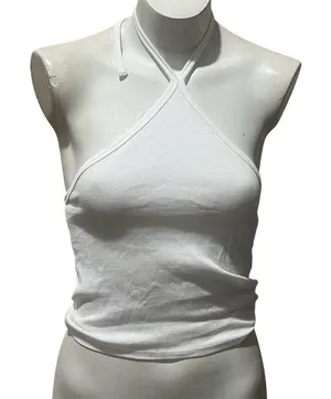 Madewell Tank Top Womens M White Ribbed Halter Neck Sleeveless Stretch thumbnail 1