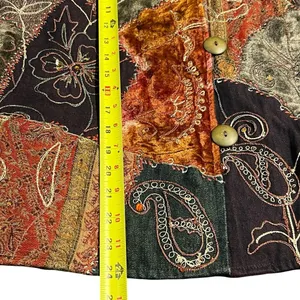 Vintage Womens Artsy Velvet Denim Patchwork Tapestry Jacket Size S Boho thumbnail 8