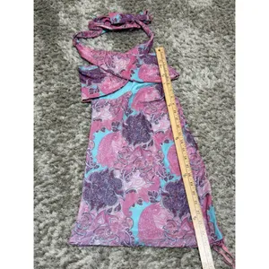 Edikted Women Pink Blue Paisley Mesh Halter Neck Cut Out Ruched Mini Dress Y2K S thumbnail 7