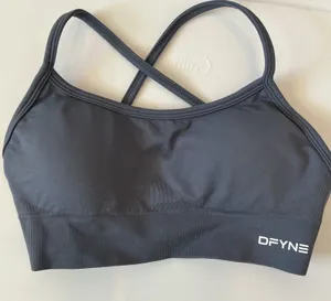 DFYNE Impact Seamless Sports Bra Grey Cross Back Ribbed Padded Medium Support S thumbnail 1
