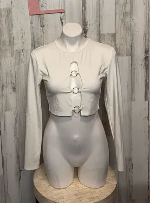 Edikted White Ring Detail Long Sleeve Crop Top Size XLARGE thumbnail 1