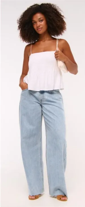 Abercrombie The Ultra Loose Low Rise Wide Leg Jeans Light Wash 28 Short thumbnail 1