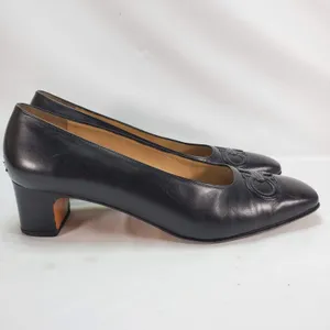 Salvatore Ferragamo Gancini‎ Pumps Womens 7.5 B Black Leather Block Heel Italy thumbnail 5