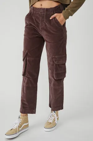 Free People Hard Crushin' Plush Cargo Pants Chocolate Merlot Utility Gorpcore 6 thumbnail 1
