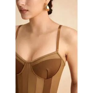Micas Mesh Backless Sheer Patchwork Corset Slip Bodysuit‎ Womens 12 Boudoir Sexy thumbnail 2