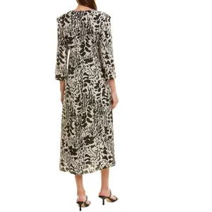 BA&SH Olga Abstract-print midi Dress In Ecru thumbnail 5