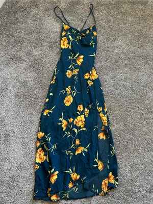 Astr Floral Midi Slip Dress in Teal and Yellow thumbnail 3