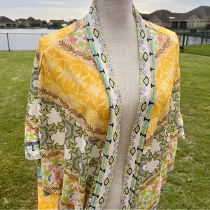 Umgee Yellow Multicolor Floral Print Open Kimono thumbnail 2