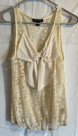 About A Girl Cream Lace Tank Top with Bow Sz Medium‎ Coquette Dollette Victorian thumbnail 1
