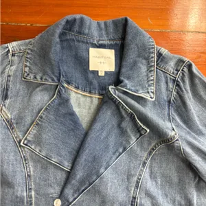 Habitual Wide Draped Lapel Denim Jacket Buckle Cuffs Medium Wash Sz M 💛🍄 thumbnail 7