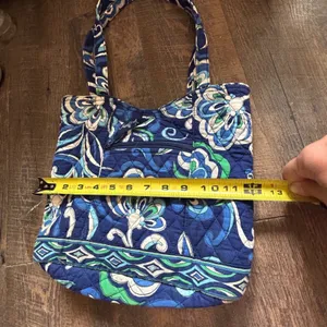 Vera Bradley Mediterranean Floral Quilted Cotton Tote Shoulder Bag Blue Green thumbnail 8