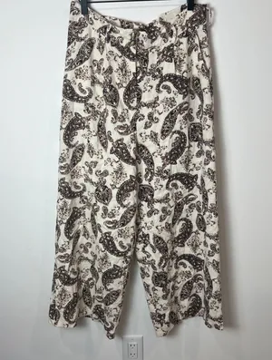 Mystree Linen Blend Wide Leg Paisley Ankle Capri Pants thumbnail 3