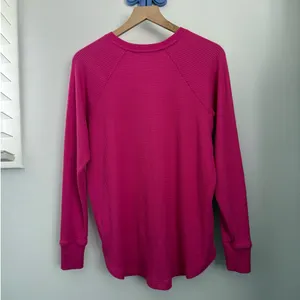 American Eagle Large V Neck Magenta Pink Thermal Long Sleeve Tee Relaxed Lounge thumbnail 2