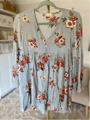Altar’d State Blue Floral Babydoll Mini Dress Boho Cottagecore Romantic Earthy M thumbnail 2