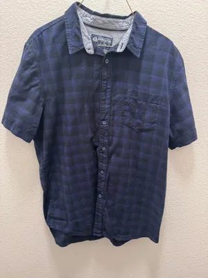 American Rag Cie Men's L Blue/Black Plaid Button-Up Short Sleeve Shirt thumbnail 1