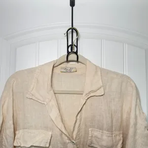 Purr Lino Cream Linen Tie Front Crop Shirt Lagenlook Quiet Luxury Utility Wear thumbnail 3