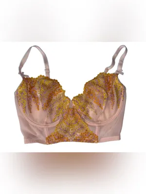Victoria’s Secret Embroidered Longline Bra 36DD Blush Pink Floral Unlined thumbnail 3