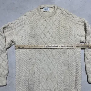 Blarney Woollen Mills Aran Knit Sweater Cream Pure Wool Ireland Women's SZ M thumbnail 3