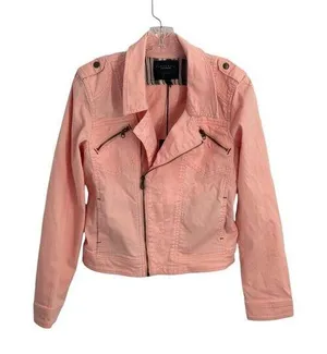 Sanctuary Motto Coral Pink Denim Jacket Size L thumbnail 1