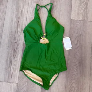 Commense Resort Vacation Ring Detail Cutout Halter One Piece Swimsuit Green M thumbnail 2