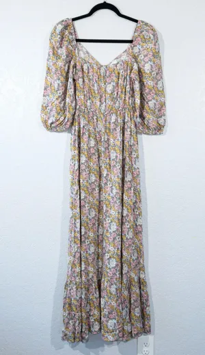 New Pink & Yellow Floral Reversible Maxi Dress Size Small thumbnail 2