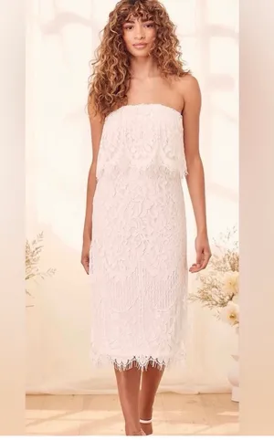Lulus white Lace Strapless Midi Dress Women's size M thumbnail 2