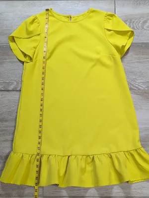 Yellow Petal Sleeve Ruffle Hem Dress Size Small | Ruffle Hem Short Sleeve Dress thumbnail 5