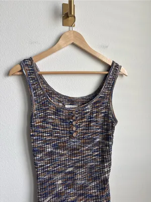Anthropologie Daily Practice Space Dye Ribbed Midi Dress Blue Brown XS thumbnail 4