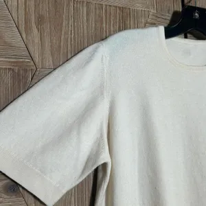 Women's Cream Short Sleeve Sweater Size S/M Light Academia thumbnail 2