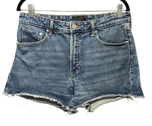 Free Assembly Denim Jean Shorts Raw Hem Blue Wash Womens Size 12 Cutoff‎ Frayed thumbnail 1