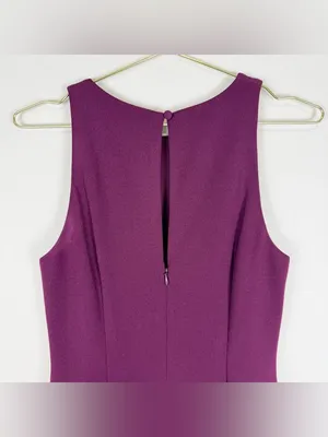Adrianna Papell High Low Crepe Halter Gown Organza Draping In Cabernet Size‎ 4 thumbnail 13