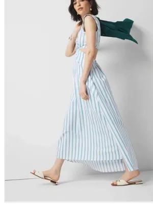 NWT White House Black Market Blue White Striped Cutout Maxi Dress Double Stripe thumbnail 3