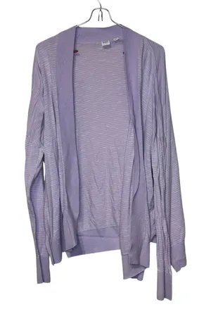 Gap Womens Sweater Open Cardigan Long Sleeve Lavender White Striped Slub Large thumbnail 1
