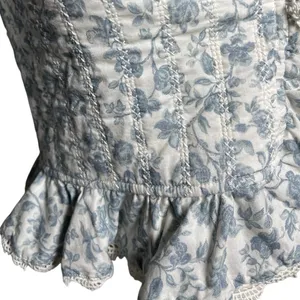 SEZANE Women’s Alexiana Blouse Blue Floral Print Quilted Long Sleeve thumbnail 6