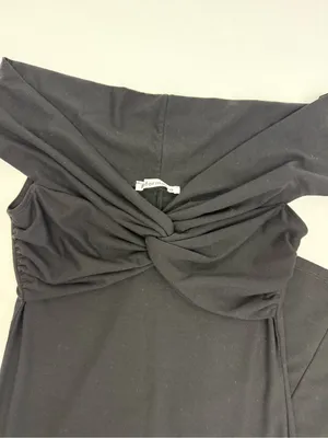Reformation Vida Knot Front Off Shoulder Knit Midi Maxi Dress Black LBD thumbnail 9