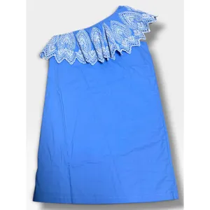 Mud Pie Laurel Periwinkle One Shoulder Eyelet Cotton Dress XS 0-2 NEW thumbnail 9